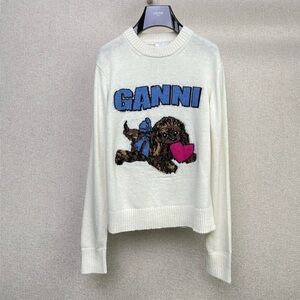 Ganni Cream Sweater with Blue and Pink Graphic